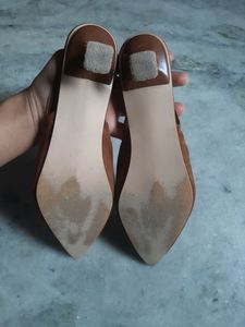 Brown Pointed Back Sling Heels