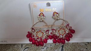 Exquisite Red Beaded Hoop Earrings