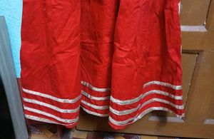 Red anarkali with White Embellishments