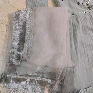 Elegant Sequined Tiered Gown with Dupatta
