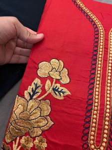 Red Embroidered Kurta Set 3 piece