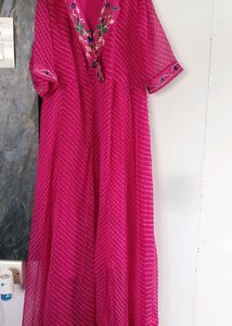 Vibrant Pink Leheriya Anarkali Dress