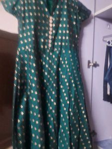 Elegant Teal Brocade Gown