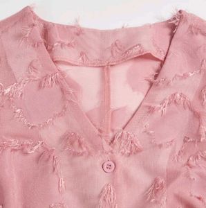 Pink Button Tank Top with Fringe