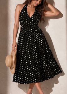 Black &amp; White Polka Dot Maxi Dress for Women