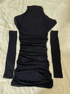 Chic Black Ruched Mini Dress