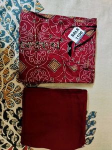 Maroon Printed Kurta Set