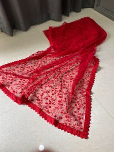 Stunning Red Lace Saree 😍