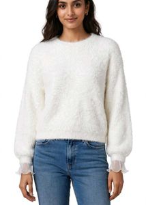 Cozy Fuzzy Knit Sweater with Ruffled Cuffs