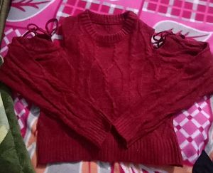 Red and green Cold Shoulder Knit Sweater ❤️