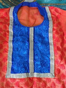 Orange Kurta with Blue Neckline and duppatta
