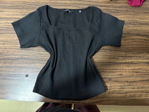 Black Ribbed Square Neck Top