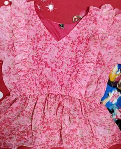 Pink Floral Ruffle Sleeve Top