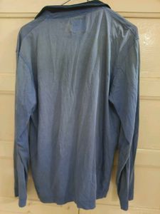 Stylish Blue Striped Long Sleeve Polo Shirt