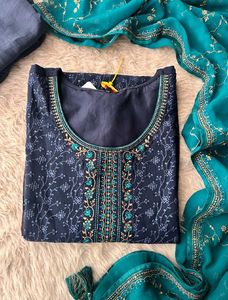 Navy Blue Embroidered Kurta Set