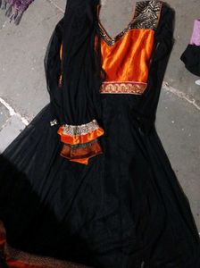 Elegant Black & Orange Ethnic Gown