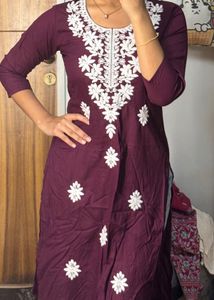 Maroon Kurta with White Embroidery