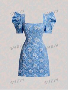 Brand New Baby Blue Floral Jacquard Dress
