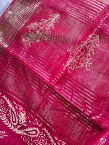 Vibrant Pink Silk Saree with Gold Border