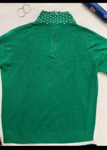 Green Beaded Turtleneck Sweater