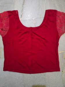 Red Lace Sleeve Blouse