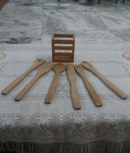 Wooden Kitchen Utensil Set with Holder