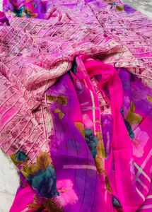 Vibrant Pink Floral Saree