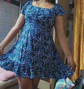 Blue Floral Print Fit &amp; Flare Dress