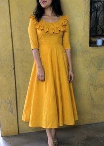 Yellow Ruffled Ethnic Gown