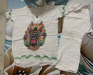 kids White Kurta Set with Dragon Print