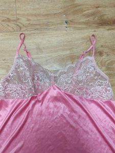 Pink Satin &amp; Lace Cami with see through bust