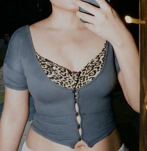 Grey Cropped Button-Up Top/Shrug
