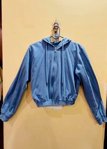Blue Cropped Zip-Up Hoodie