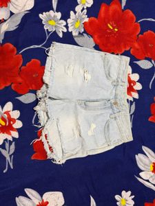 Light Wash Ripped Denim Shorts