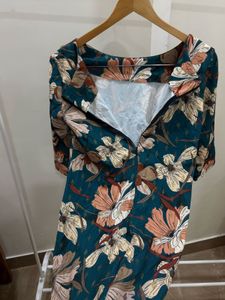Teal Green Floral Print Shift Dress