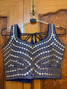 Embroidered Blue Blouse with Mirror Work