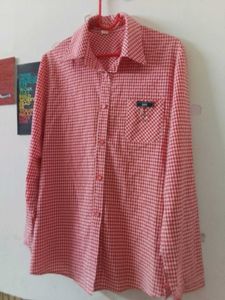 Red Gingham Button-Up Shirt
