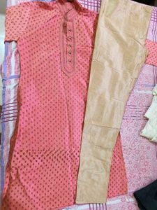 Men's Pink Jacquard Kurta