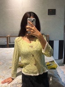 Light Green Knit Cardigan top