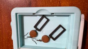 Wooden Geometric Dangle Earrings