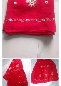 Beautiful Red Embroidered Saree