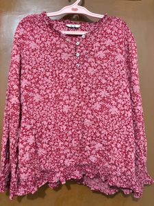 Women's Red Floral Print Long Sleeve Top
