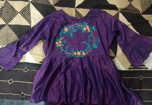 Elegant Purple Embroidered Kurti – Size XXL 💜