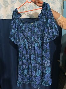 Blue Floral Smocked Mini Dress
