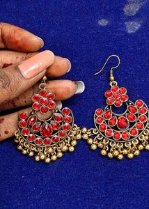 Red Stone Jhumka Earrings