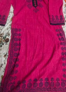 khadi cotton Pink Kurta with Navy Print