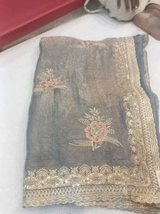 Elegant Grey Embroidered Saree