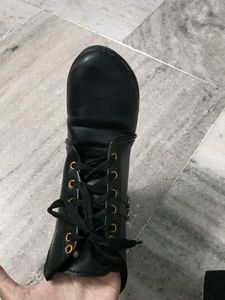Black Ankle Boots with Gold Buckle Detail