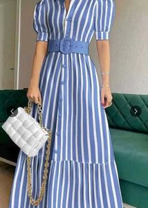 Blue & White Striped Shirt Dress with Belt
