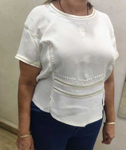 Elegant White Blouse with Intricate Detailing - XL